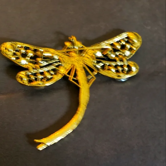 Dragonfly Pin Goldtone hardware with brown & yellow color stones - Picture 2 of 2